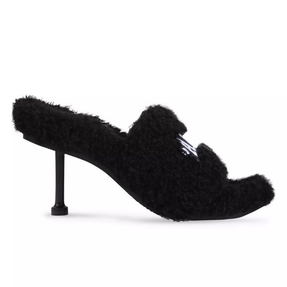 Balenciaga Cities Paris Logo Slip-on Sandals Faux Fur Shearling Slides - Picture 1 of 8